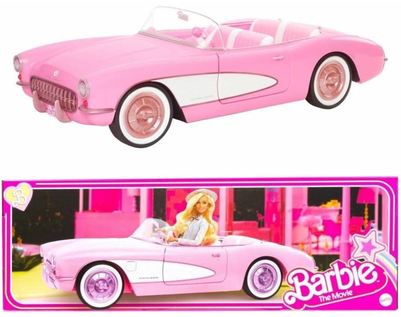 Barbie The Movie: Auto Corvette Rosa Clásico (4 Asientos) - ¡Edición Especial!